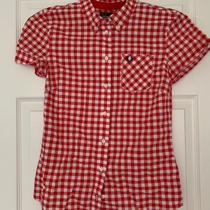 Fred Perry women’s short sleeved button up shirt. Size 6. Never worn.